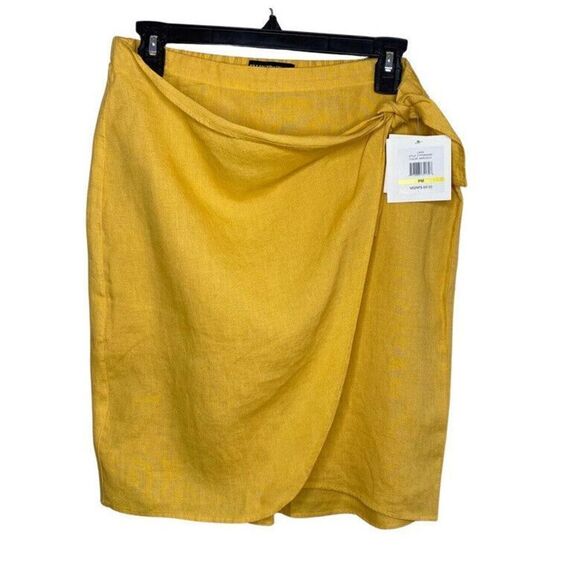 ELLEN TRACY Skirt Womens Medium Petite PM Yellow Marigold Linen NEW Side Tie - Picture 1 of 6
